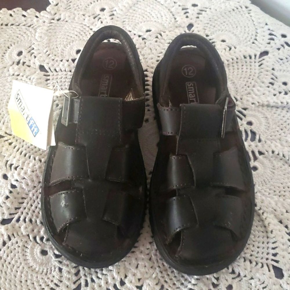 NWT SmartFit Boys Faux Leather Sandals with Velcro Closures Sz 12